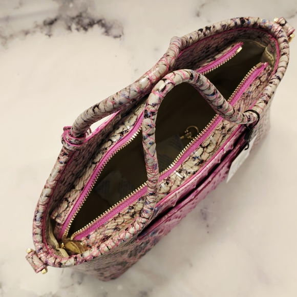 Brahmin Ombré Melbourne Small Elaine Satchel Pink Cobra Snake Embossed Leather - Picture 8 of 12